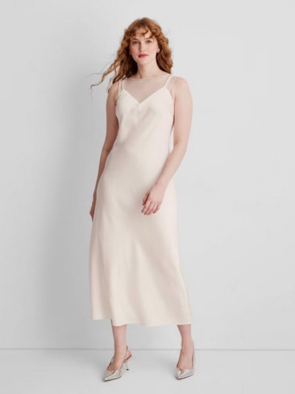 Future Collective | Luxe Mixed Media Sheer Ivory Slip Dress NWT